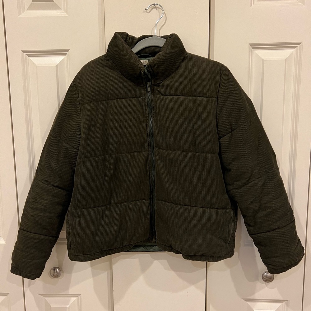Olive green corduroy puffer